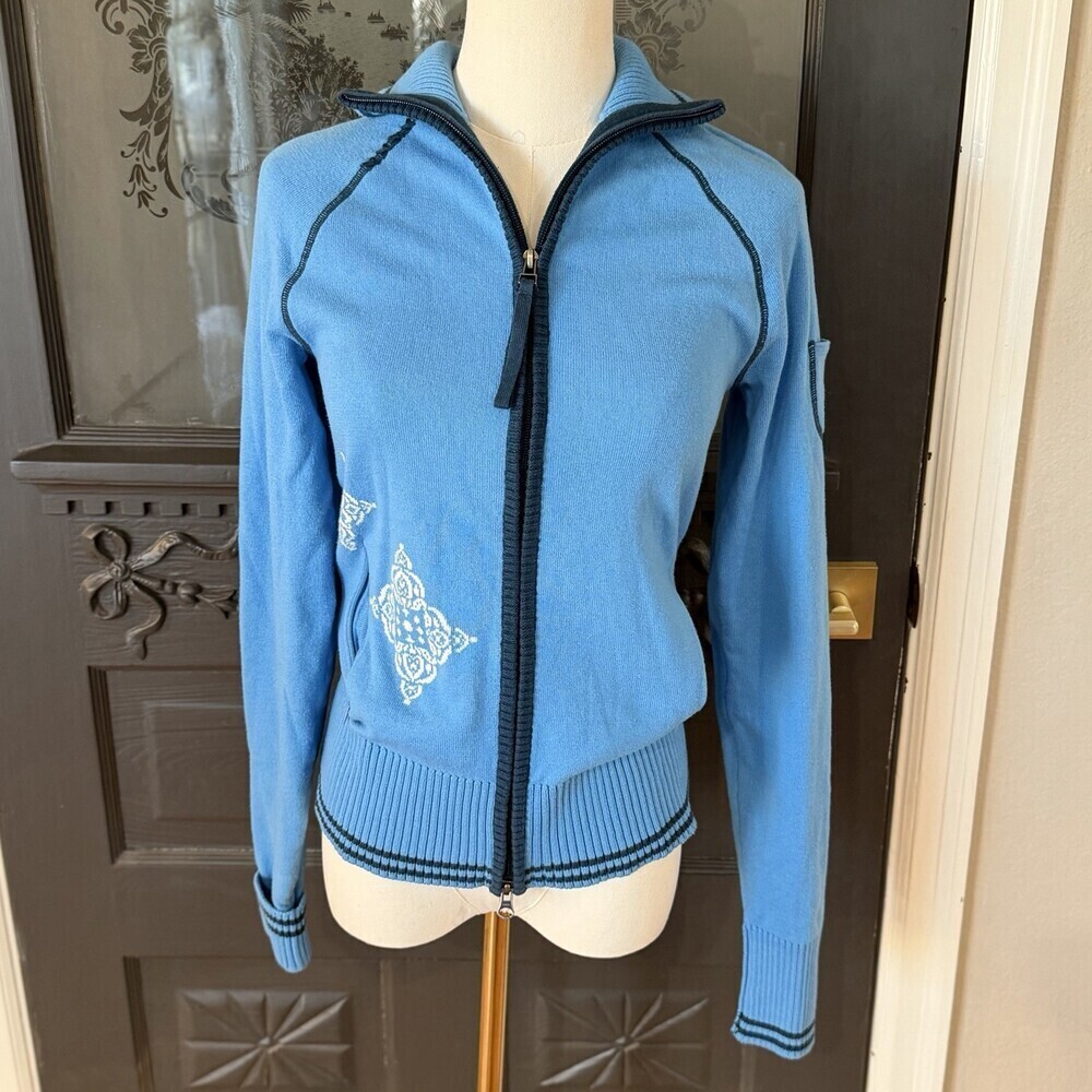 Athleta Blue Zip Up Sweater Jacket Womens XS Full Zip Knit Athletic Lightweight